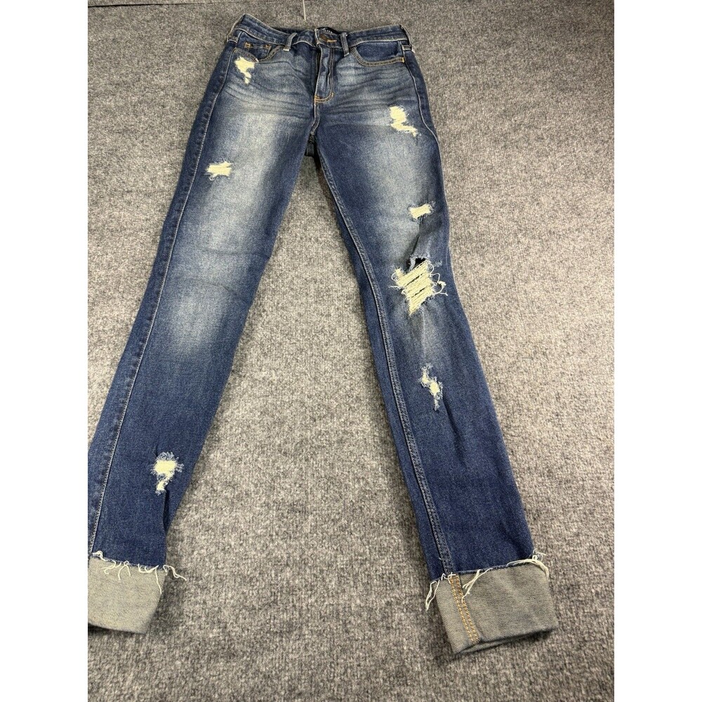 Hollister Women’s Size 0 Distressed Skinny Jeans Dark Wash Stretch Cuffed Hem